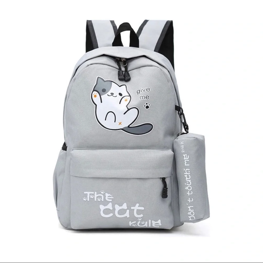 NWT GREY KITTY BACKPACK W/ PENCIL POUCH